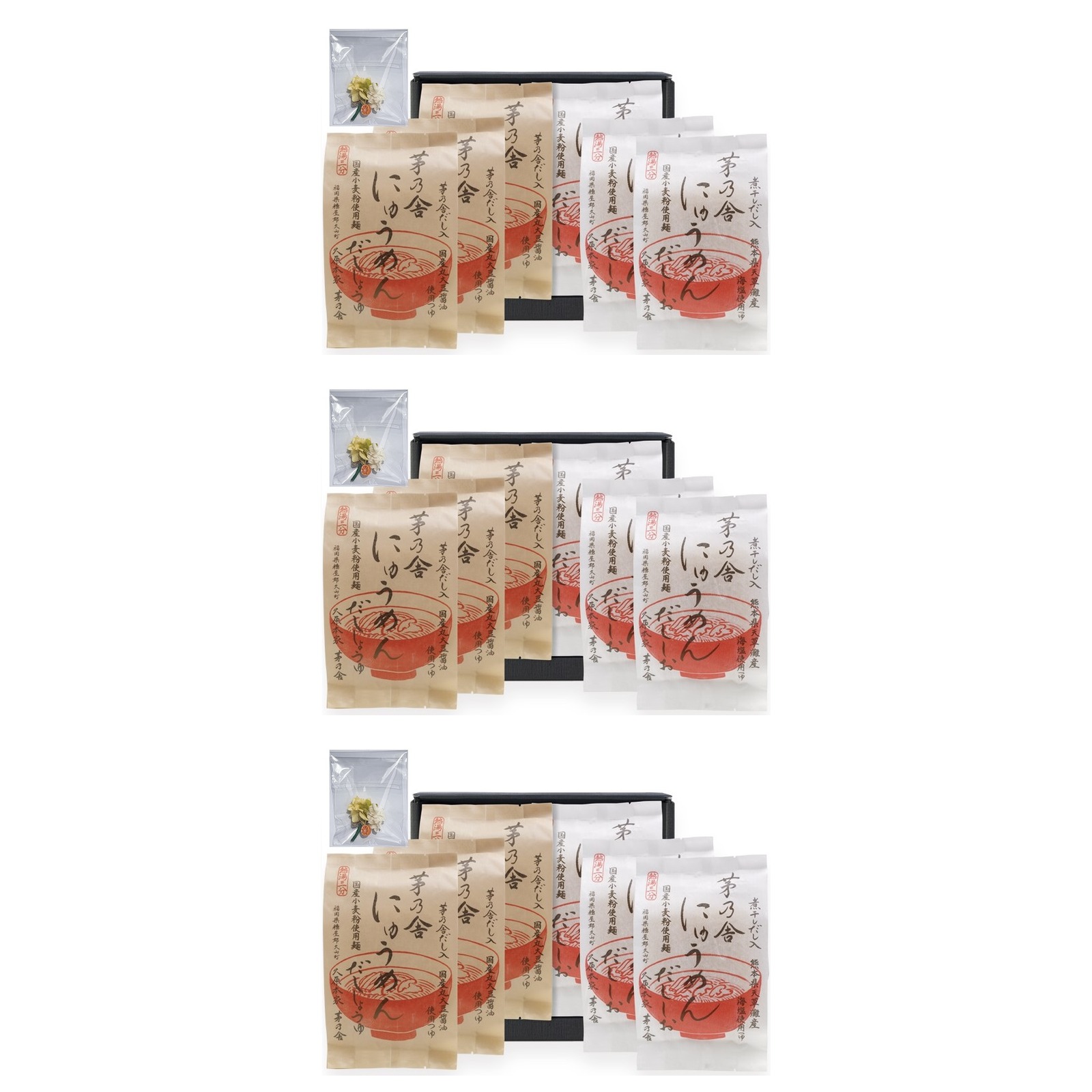 お中元  茅乃舎 にゅうめん2種6食ギフト ミニアジサイ付×3個 のし付 ギフト 袋付 2026  プリザーブド  花はイメージです