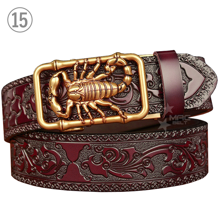 モルガンダラー  レザーベルト カービング Lサイズ ベルト ウエスタン メンズ カジュアル 穴なし カービング 型押し 本革