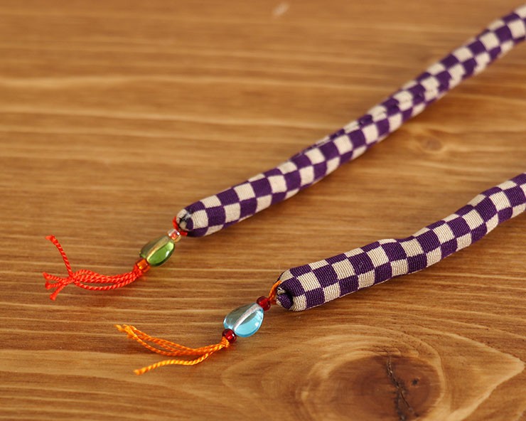 嵐山よしむら」三分紐 丸ぐけ - 市松(ムラサキ) 紫 レトロ レトロ