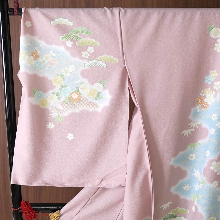 仮絵羽仕立て訪問着] オーダー 訪問着 琳派調 古典紋様 (藤ピンク) 袷