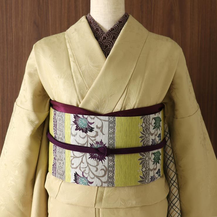 洗える着物】 扇に草花模様 絣模様 着物 単衣 広衿 身丈約153cm