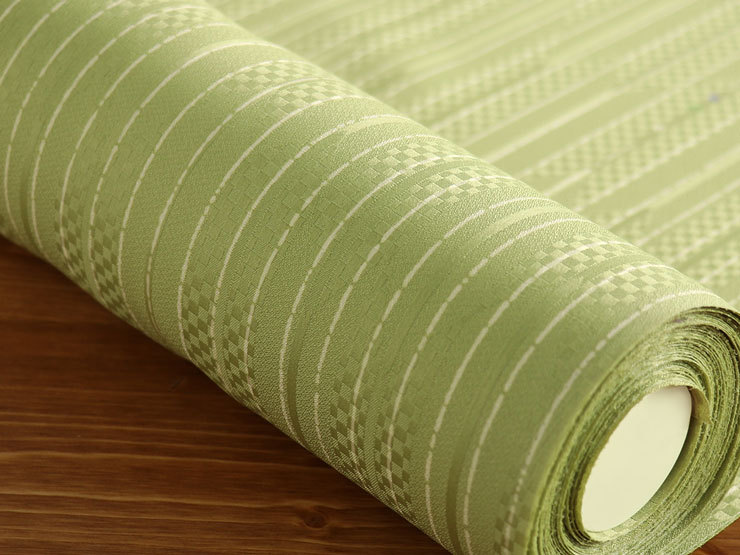 洗える着物着物 反物 袷 嵐山よしむら謹製 輪SEN角 矢絣地紋に縞（若草