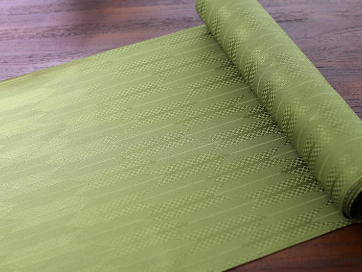 着物 洗える色無地 反物 嵐山よしむら 矢絣地紋 抹茶色 緑 グリーン