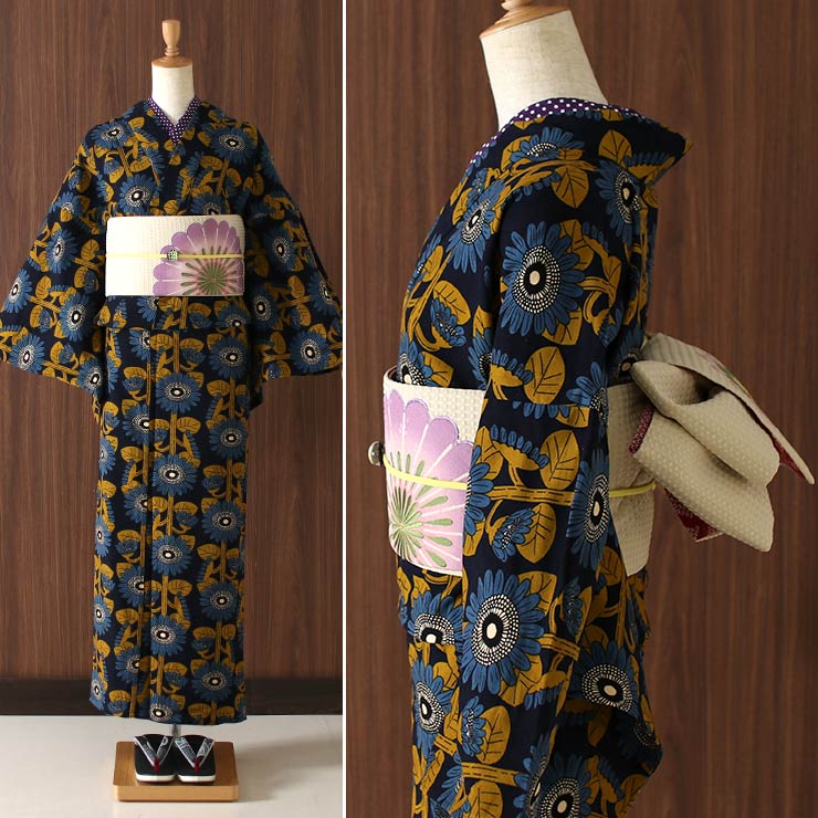 日本製] 創作 細帯 フラワー（クリーム）刺繍 パッチワーク 半巾帯