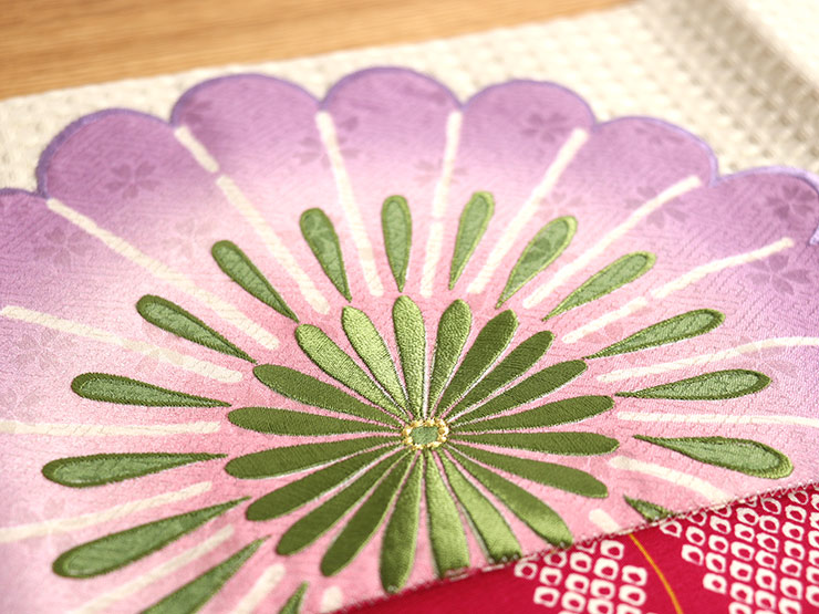 日本製] 創作 細帯 フラワー（クリーム）刺繍 パッチワーク 半巾帯