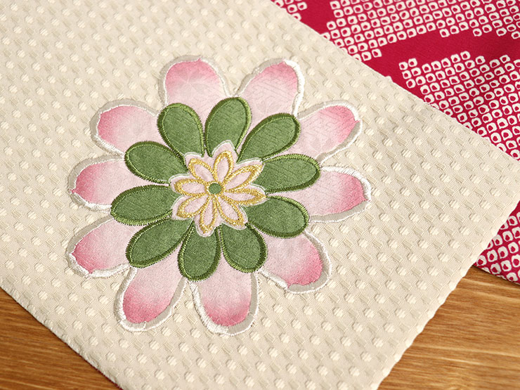 日本製] 創作 細帯 フラワー（クリーム）刺繍 パッチワーク 半巾帯
