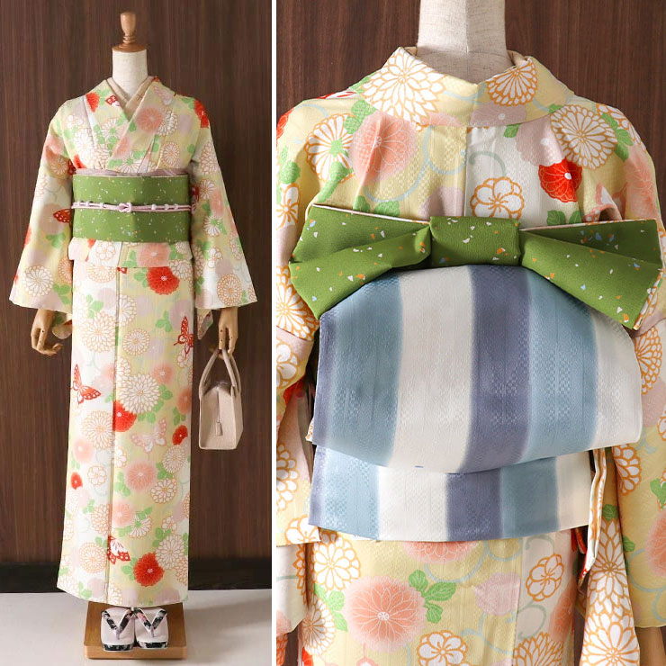 3395美品 藤の花 縮緬袋なごや帯 タレの色違いが素敵！ - メルカリ