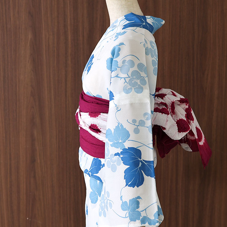洗える 浴衣 ］仕立て上がり ゆかた 葡萄（オフ白×薄青）夏 高級