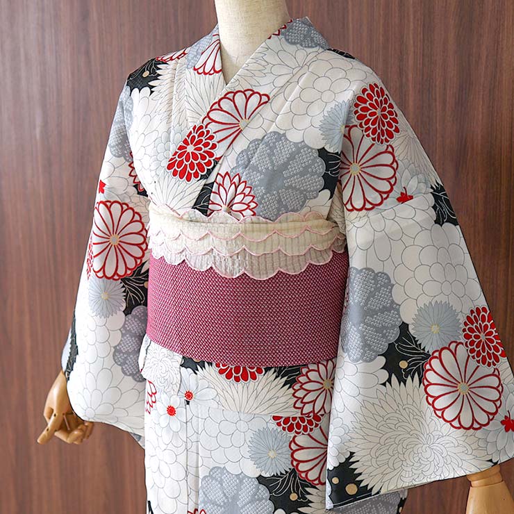 撫松庵 麻100% 半幅帯 細帯 麻リバーシブル (105-32-106 57 ローズ