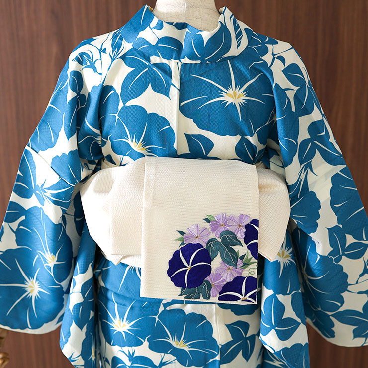 洗える訪問着 単衣 ターコイズブルー 花柄 鹿の子 裄66 着丈