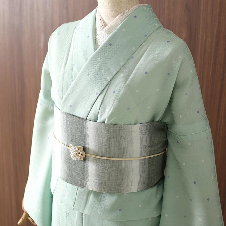 洗える 浴衣 ］仕立て上がり ゆかた ドット（青磁）高級 ポリエステル