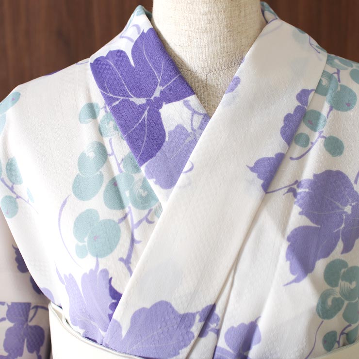 洗える 浴衣 ］仕立て上がり ゆかた 葡萄（オフ白×紫）夏 高級