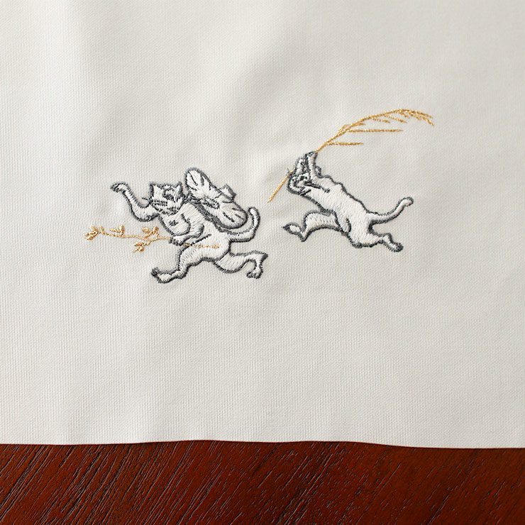 撫松庵 日本製 洗える 刺繍 半衿 猫獣戯画 105-173-550 02 オフ