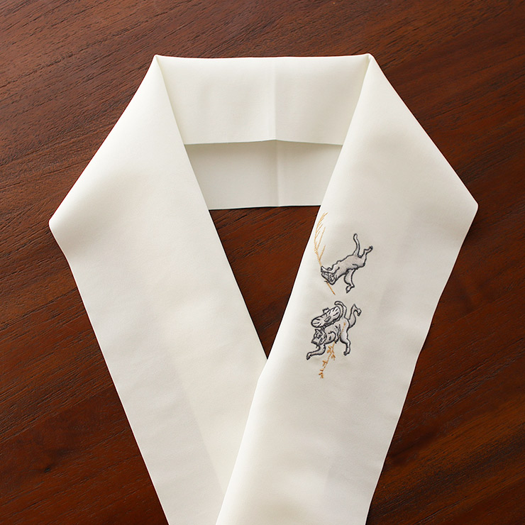 撫松庵 日本製 洗える 刺繍 半衿 猫獣戯画 105-173-550 02 オフ