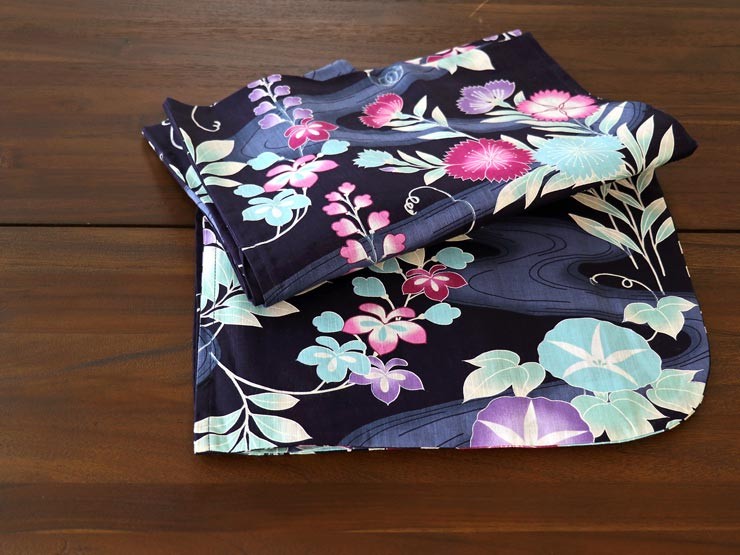 未着用 新品☆撫松庵 本染め 浴衣☆紺地 撫子 ナデシコ 花柄