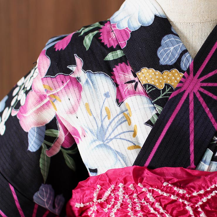 専用ページ　浴衣「撫松庵」綿紬　朝顔、撫子/白ピンク色　綿１００％　サイズＭ 楽天市場】撫松庵 浴衣 朝顔の通販