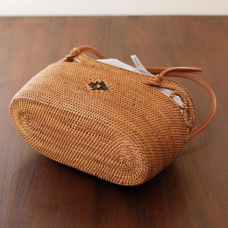 天然素材] 巾着 カゴバッグ 夏バッグ ワンポイントアタバッグ