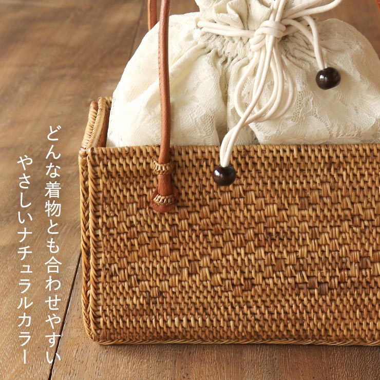 再入荷] レース 巾着 カゴバッグ 夏バッグ アーガイル柄アタバッグ