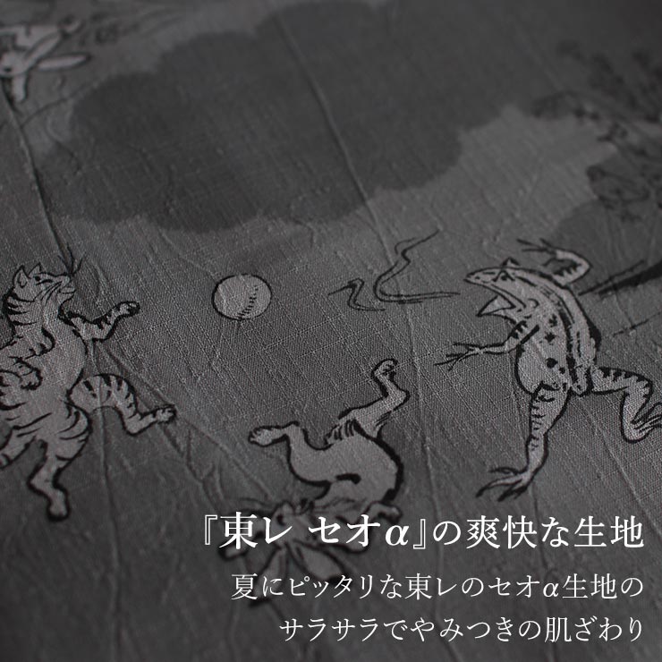 [洗える浴衣] 男性用 ゆかた 猫獣戯画 ダークグレー (86) M L 東レ セオα &+ 男物 メンズ プレタ浴衣 夏 着物 鳥獣戯画 ネコ ウサギ 日本製 撫松庵 fj605sの画像