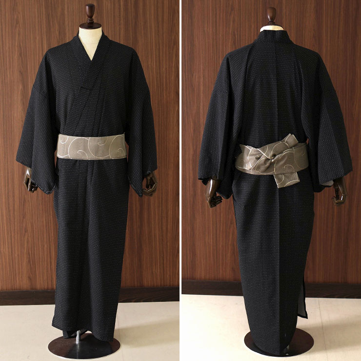 街着屋オリジナル] 洗える ゆかた 十字絣 蚊絣 (黒) M L クロ ブラック