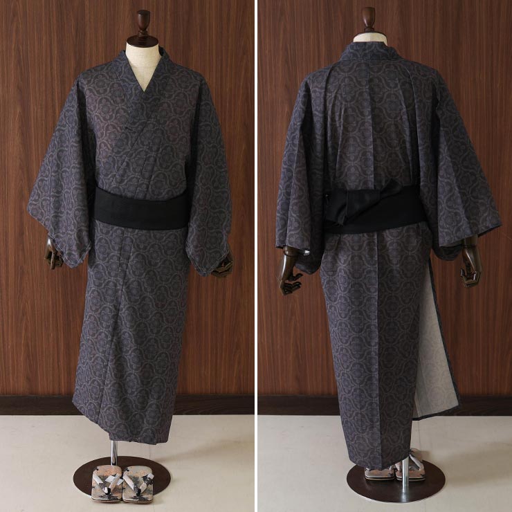 [洗える浴衣] 男性用 ゆかた 染付花 濃チャ (29) M L 東レ セオα &+ 男物 メンズ プレタ浴衣 夏 着物 花紋 花文様 古典 日本製 撫松庵 fj605の画像