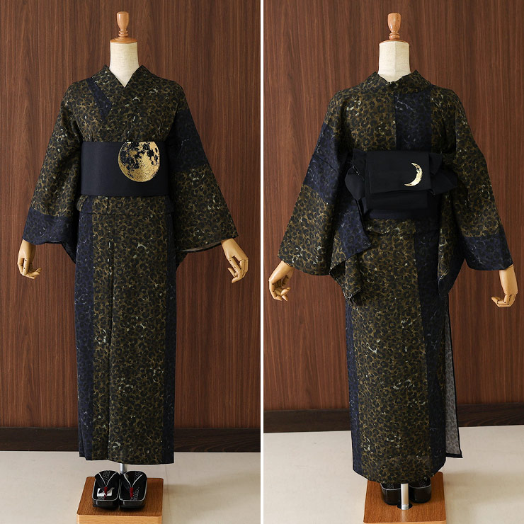 撫松庵] 半幅帯 細帯 月 (105-302-006 78 ブラック ) 日本製