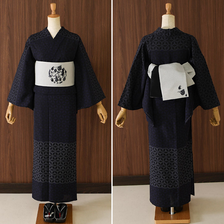 撫松庵] 半幅帯 細帯 妖怪円陣刺繍 ライトグレー 日本製 半巾帯 刺繍帯