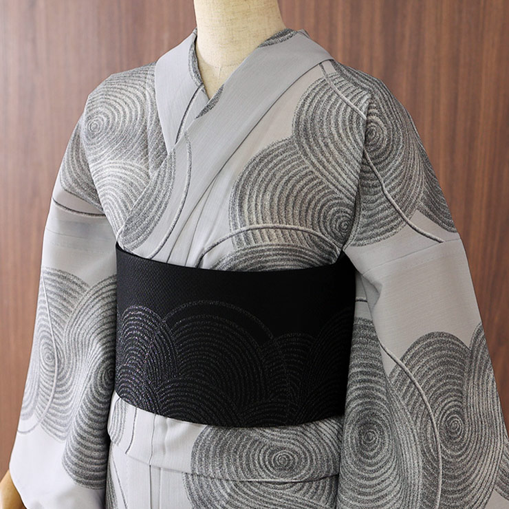 撫松庵 半幅帯 細帯 枯山水 日本製 黒色 ブラック 無地 濃色 半巾帯