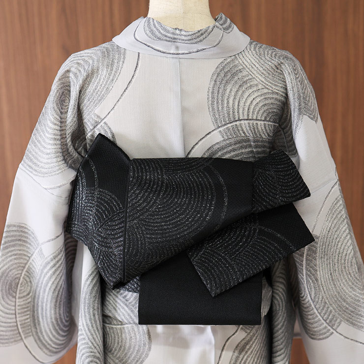 撫松庵 半幅帯 細帯 枯山水 日本製 黒色 ブラック 無地 濃色 半巾帯