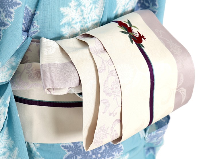 正絹 タグ付き未使用品 撫松庵 半幅帯 柘榴 ざくろ リバーシブル 撫松庵 正絹 細帯(半巾帯)「撫松庵」 ざくろ(オフホワイト 108