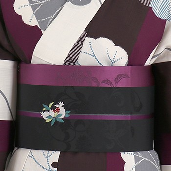 正絹 タグ付き未使用品 撫松庵 半幅帯 柘榴 ざくろ リバーシブル 撫松庵 正絹 細帯(半巾帯)「撫松庵」 ざくろ(クロ 108-302-003