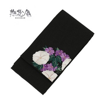 撫松庵 帯 絽・細帯(半巾帯) 花丸朝顔(クロ 107-302-007-88) 夏