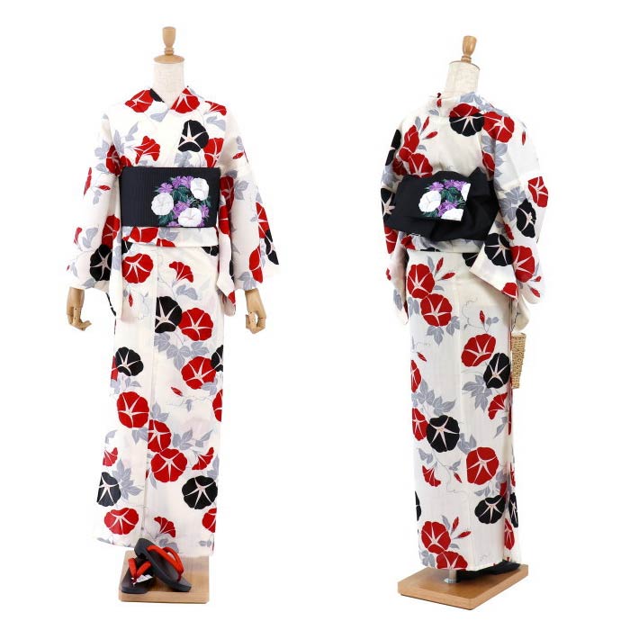 絽 細帯 半巾帯 花丸朝顔 花丸朝顔(クロ 107-302-007-88) 夏用