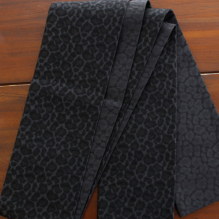 日本製] リバーシブル 半幅帯 小袋帯 レオパード ブラック 細帯 半巾帯