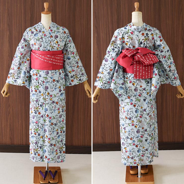 ロングセラー] 細帯 半巾帯 市松 アカ 市松柄 撫子 ストライプ
