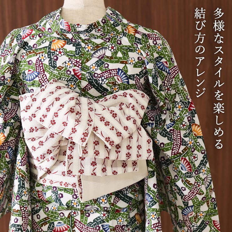 撫松庵 [人気色♪] 細帯 半巾帯 市松 シロ 市松柄 撫子 ストライプ