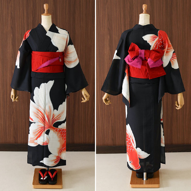 撫松庵　浴衣袴用　半巾帯　両面用 撫松庵 [定番色♪] 細帯 半巾帯 麻の葉 アカ×ピンク (45) 赤 薄桃
