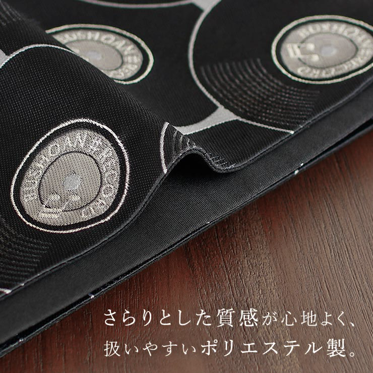 撫松庵] 細帯 半巾帯 レコード (クロ×モノクロ/105-102-003-85) 黒
