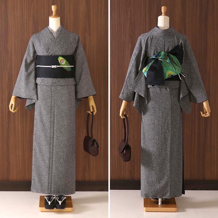 撫松庵 刺繍 細帯 半巾帯 孔雀の羽根 (黒/103-102-013-88) クジャク