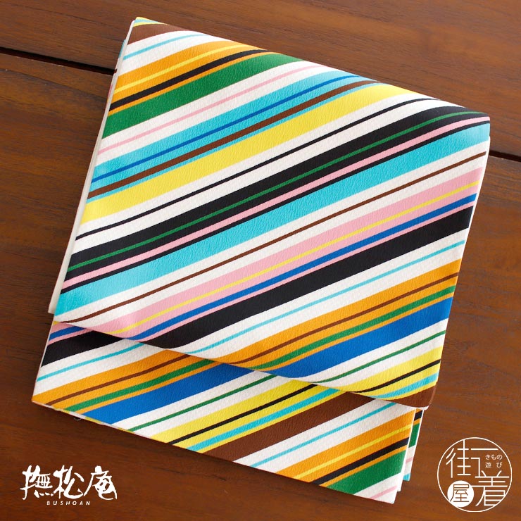 撫松庵 一重太鼓袋帯 名古屋帯 京袋帯 - ストライプ(オレンジ 撫松庵 一重太鼓袋帯 名古屋帯 京袋帯 - ストライプ(オレンジ