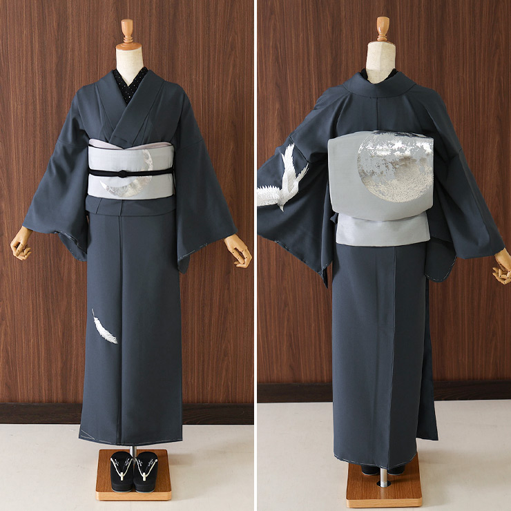 撫松庵 [日本製] 一重太鼓袋帯 月 (102-110-550-85 グレー) 名古屋帯