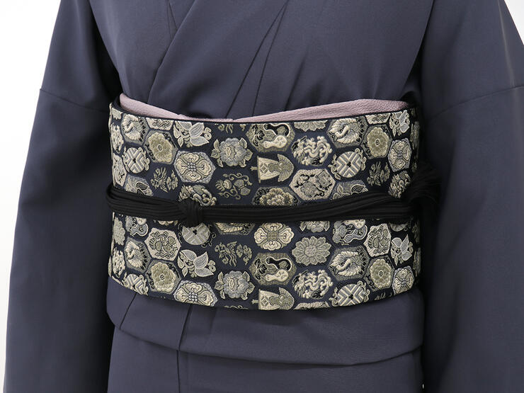 撫松庵　リバーシブル  一重太鼓袋帯 撫松庵 リバーシブル 名古屋帯] 一重太鼓袋帯 猫ロック (104-110-001