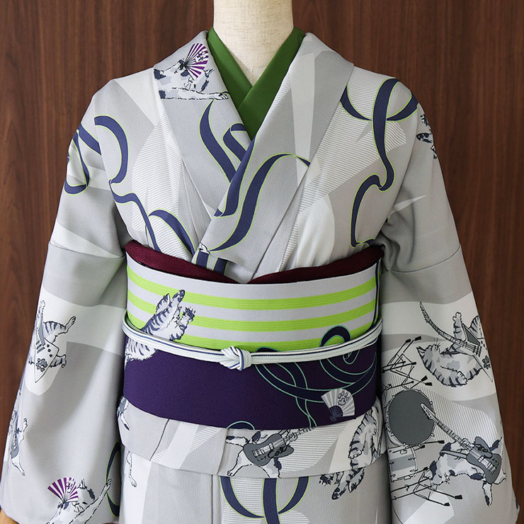 icec1996 袋帯 撫松庵 リバーシブル 名古屋帯] 一重太鼓袋帯 猫ロック (104-110-001