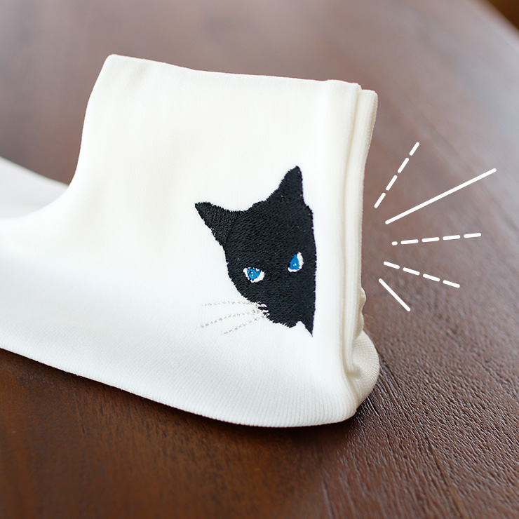 刺繍足袋］足袋ソックス のぞき猫 (白×黒/104-174-510-03) ナイロン