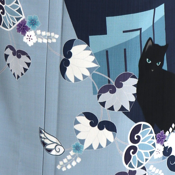 撫松庵」仕立て上がり洗える浴衣（単品）- 絵羽 葵猫（コン 107