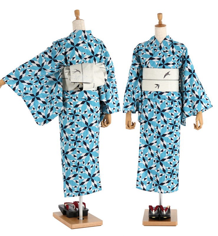 撫松庵 [ 洗える 浴衣 ] 寄木細工（ミズイロ/107-337-031-72）ゆかた