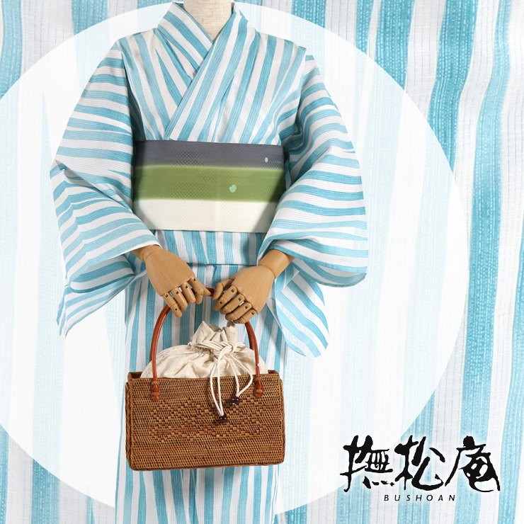 撫松庵」仕立て上がり洗える浴衣（単品）- 綿経絽 ストライプ