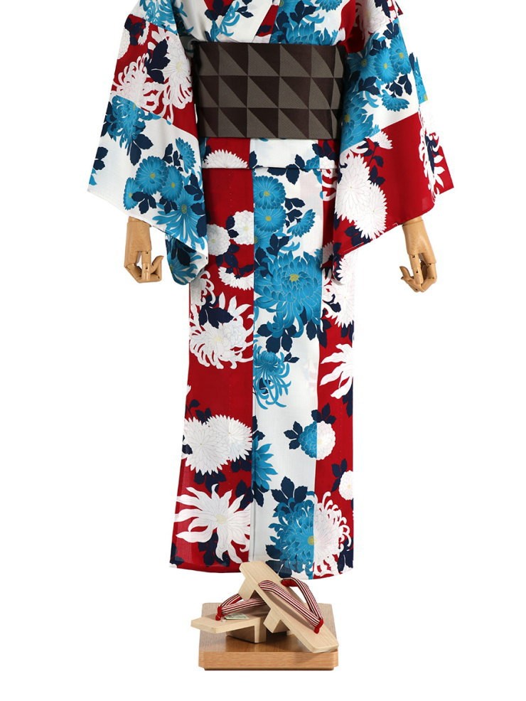 撫松庵 [ 洗える 浴衣 ] 菊尽くし（アカ/107-337-034-45）ゆかた セオα