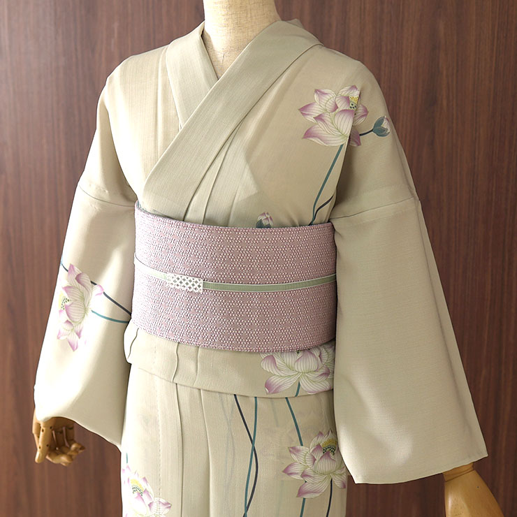 洗える 浴衣 ] 蓮（ベージュ 105-337-150-05）ゆかた バチ衿 セオα