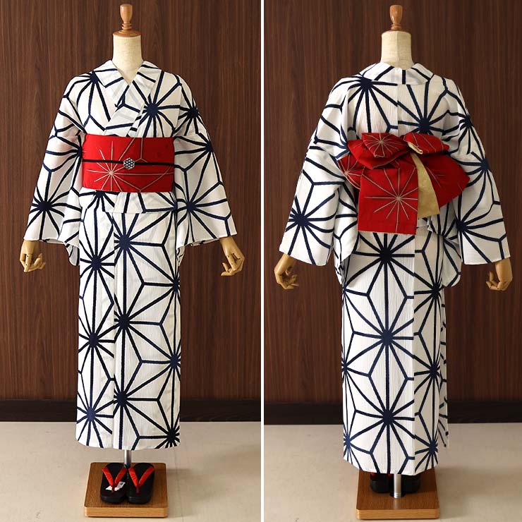 日本限定 洗える [ 撫松庵 浴衣 107-337-174-03 麻の葉（オフシロ 楊柳 ] 着物・浴衣